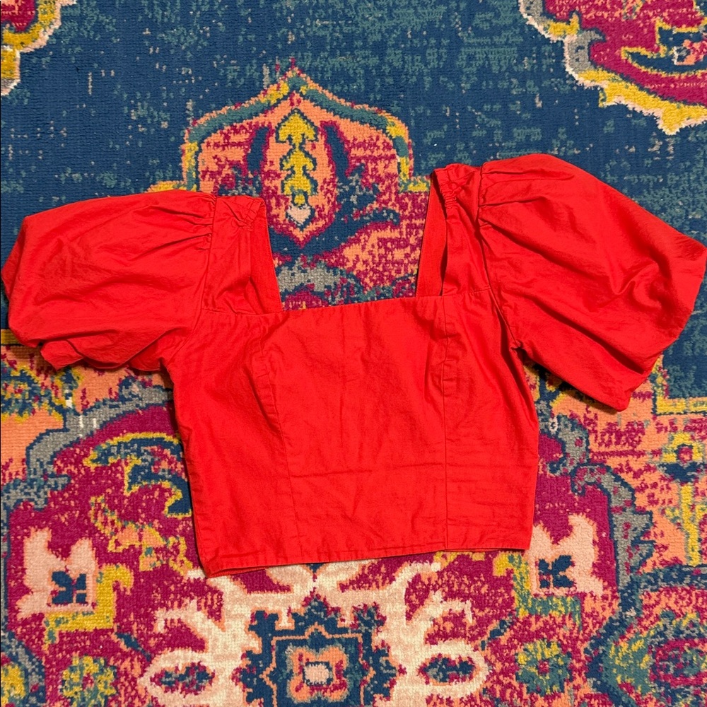 Gianni Bini XS women’s Red Puff Sleeve Square-Neck Crop Top